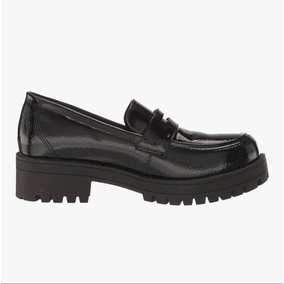 Black Chunky Platform Patent Leather Penny Loafers Women’s Sz 9 Slip On Lug Sole - Picture 2 of 13